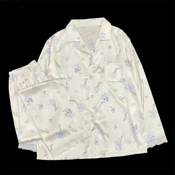 Blue Small Orchid Noble Sweet Дамски дантелени пижами French Lazy Elegant Aesthetics Sleepwear 2024 New Y2k Есен Ежедневна нощница