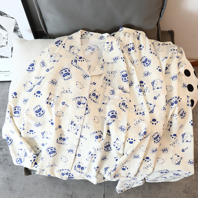 Naujas gėlių raštas mielas Kawaii pižamos namų apranga moterims pižamos rudens miegui poilsio drabužiai ilgomis rankovėmis kelnių 2 vnt pižamų rinkinys