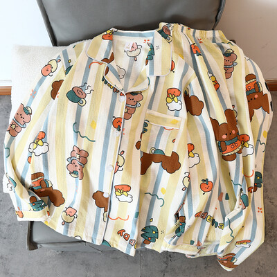 Naujas gėlių raštas mielas Kawaii pižamos namų apranga moterims pižamos rudens miegui poilsio drabužiai ilgomis rankovėmis kelnių 2 vnt pižamų rinkinys