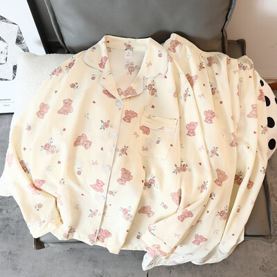 Naujas gėlių raštas mielas Kawaii pižamos namų apranga moterims pižamos rudens miegui poilsio drabužiai ilgomis rankovėmis kelnių 2 vnt pižamų rinkinys