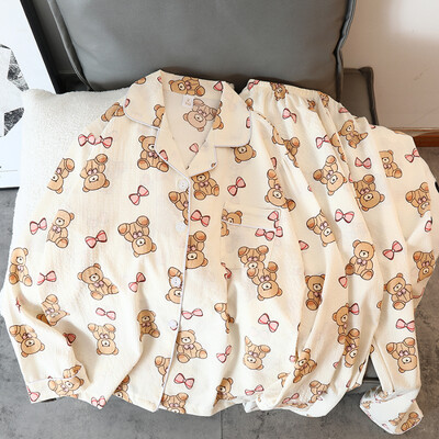 Naujas gėlių raštas mielas Kawaii pižamos namų apranga moterims pižamos rudens miegui poilsio drabužiai ilgomis rankovėmis kelnių 2 vnt pižamų rinkinys