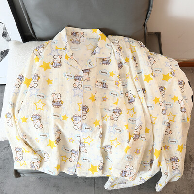 Naujas gėlių raštas mielas Kawaii pižamos namų apranga moterims pižamos rudens miegui poilsio drabužiai ilgomis rankovėmis kelnių 2 vnt pižamų rinkinys