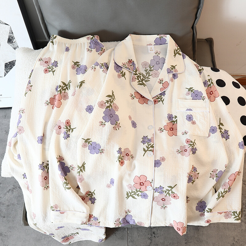 Naujas gėlių raštas mielas Kawaii pižamos namų apranga moterims pižamos rudens miegui poilsio drabužiai ilgomis rankovėmis kelnių 2 vnt pižamų rinkinys