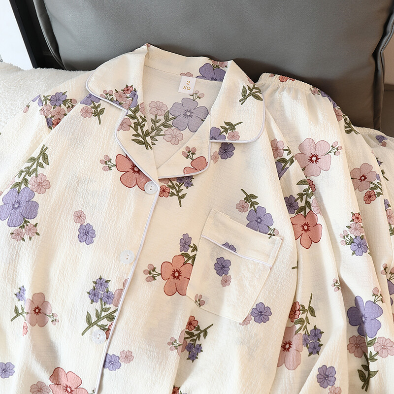 Naujas gėlių raštas mielas Kawaii pižamos namų apranga moterims pižamos rudens miegui poilsio drabužiai ilgomis rankovėmis kelnių 2 vnt pižamų rinkinys