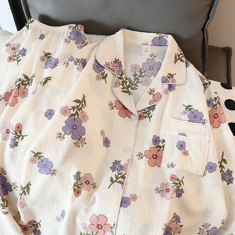 Naujas gėlių raštas mielas Kawaii pižamos namų apranga moterims pižamos rudens miegui poilsio drabužiai ilgomis rankovėmis kelnių 2 vnt pižamų rinkinys