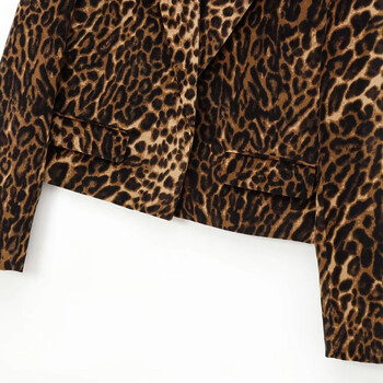 TRAF Γυναικείο σακάκι Leopard Cropped Γυναικεία ζιβάγκο Vintage Φθινοπωρινό Animal Print Εφαρμοσμένο σακάκι Βελούδινο μακρυμάνικο Casual Blazer