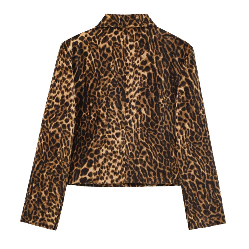 Dámske sako TRAF Leopard Skrátené dámske saká Vintage Jesenné Zvieracie Potlač Priliehavé Sako Zamatové Dlhé Rukávy Neformálne Sako