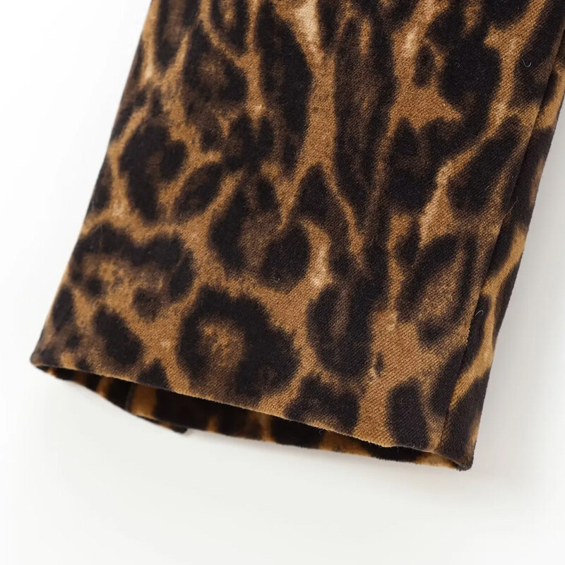 Dámske sako TRAF Leopard Skrátené dámske saká Vintage Jesenné Zvieracie Potlač Priliehavé Sako Zamatové Dlhé Rukávy Neformálne Sako