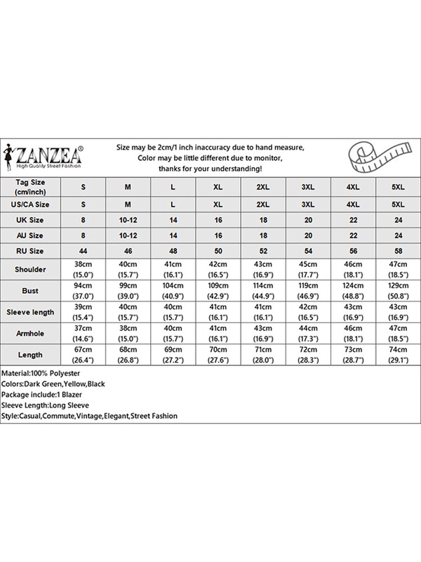 ZANZEA Γυναικείο Γυναικείο γιακά με πέτο που ξεπερνά τις γυναίκες Μόδα μονόχρωμο σακάκι Casual Loose μακρυμάνικα κοστούμια 2024 Φθινοπωρινά μασίφ λεπτά παλτό