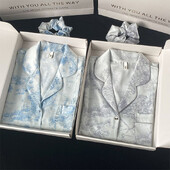 Φθινοπωρινό Χειμώνας Νέα Γυναικεία Ρούχα Σπίτι Ice Silk Ζακέτα με πέτο με κουμπιά 2 τεμαχίων Γυναικεία Πιτζάμες εκτύπωσης Senior για γυναίκες