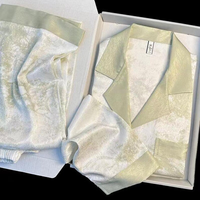 Gėlės su ruoželiniais raštais Prabangios moteriškos pižamos pavasario rudens dviejų dalių rinkiniai ilgi moteriški salonai, imituotas šilkas, 2024 m., nauji Y2k namų drabužiai