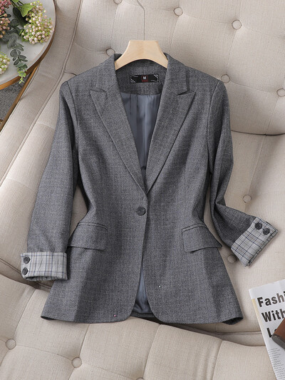 Női hosszú ujjú blézerkabát szürke fekete női női egygombos üzleti munkaruha kabát