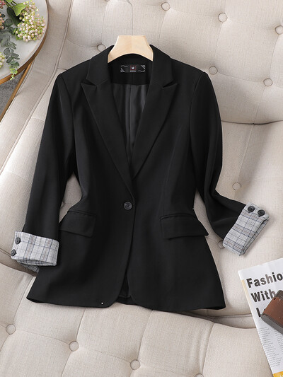 Női hosszú ujjú blézerkabát szürke fekete női női egygombos üzleti munkaruha kabát
