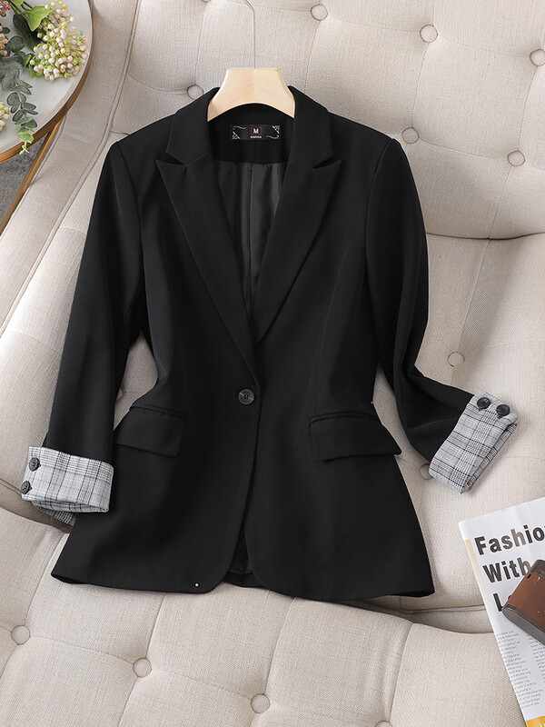 Női hosszú ujjú blézerkabát szürke fekete női női egygombos üzleti munkaruha kabát