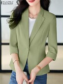 2024 ZANZEA Elegantné dámske sako OL Work Blazer Jesenné klopové výstrih 3/4 rukávy Jednofarebné tenké kabáty Ležérne kancelárske oblečenie Módne obleky Bundy