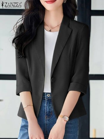 2024 ZANZEA Elegant Women OL Work Blazer Φθινοπωρινό πέτο λαιμόκοψη 3/4 μανίκια μασίφ, λεπτά παλτό Casual Officewear Fashion Suits Μπουφάν