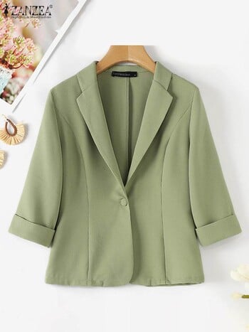 2024 ZANZEA Elegant Women OL Work Blazer Φθινοπωρινό πέτο λαιμόκοψη 3/4 μανίκια μασίφ, λεπτά παλτό Casual Officewear Fashion Suits Μπουφάν