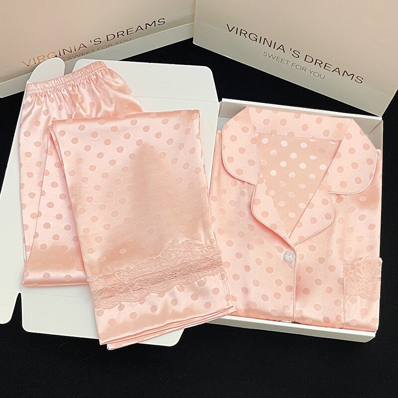 Dámske pyžamo Y2k Pink Sweet Dot Lace Jacquard, francúzske romantické, lenivé, nočné košeľové, 2024, nové letné, kórejské, Harajuku, domáce, 2-dielna súprava