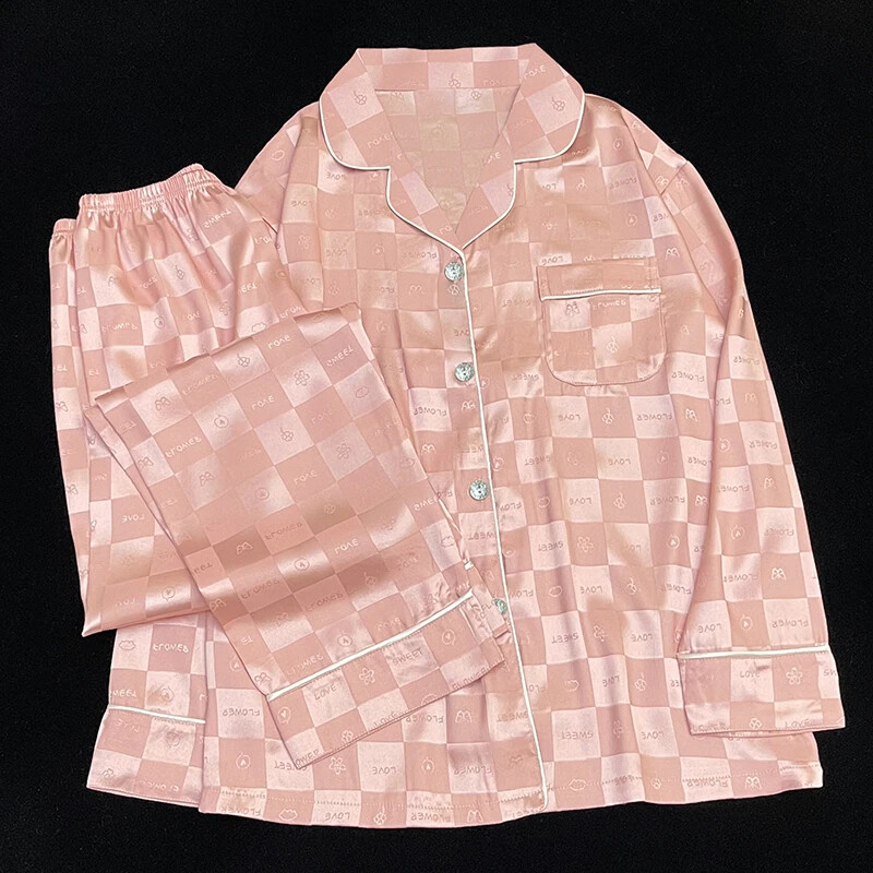 Rózsaszín sakktáblás jacquard női 2 db pizsama francia romantikus harajuku női hálóing 2024 új nyári koreai divatos hálóruha