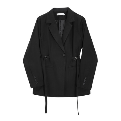 LANMREM öv összefűzött dizájn blézer női vintage hornyolt gallérral egygombos kabát divat 2024 tavaszi új ruházat 2AA4613