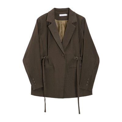 LANMREM öv összefűzött dizájn blézer női vintage hornyolt gallérral egygombos kabát divat 2024 tavaszi új ruházat 2AA4613