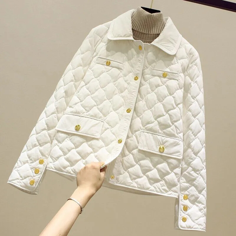 Rudens žiemos trumpa medvilninė striukė, moteriška 2024 m. Nauja mada, laisvas laisvas šiltas pūkinis paltas grynos spalvos temperamento viršutiniai drabužiai, moteriški