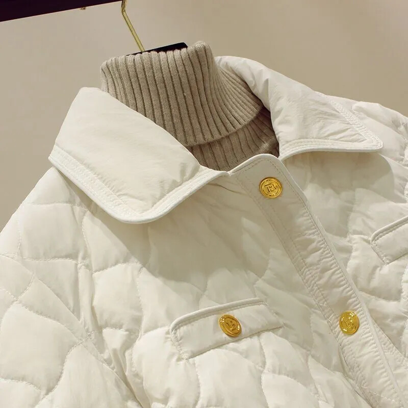 Rudens žiemos trumpa medvilninė striukė, moteriška 2024 m. Nauja mada, laisvas laisvas šiltas pūkinis paltas grynos spalvos temperamento viršutiniai drabužiai, moteriški