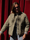 Vintage καπιτονέ παλτό Γυναικεία casual με λαιμόκοψη μονό στήθος μακρυμάνικο μπουφάν Γυναικεία 2024 Νέα φαρδιά πανωφόρια κυρία