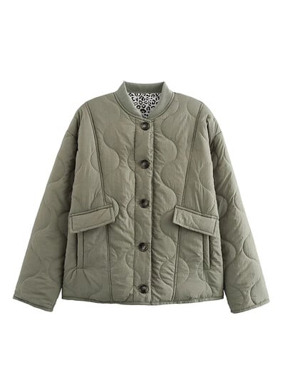 Vintage καπιτονέ παλτό Γυναικεία casual με λαιμόκοψη μονό στήθος μακρυμάνικο μπουφάν Γυναικεία 2024 Νέα φαρδιά πανωφόρια κυρία