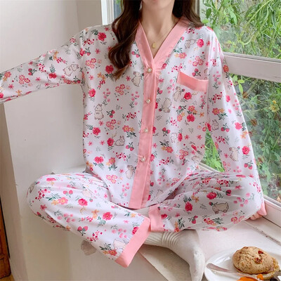 Set de pijamale Wigglewash pentru femei, cu mâneci lungi, cu decolteu în V, set din două piese, la modă, confortabile