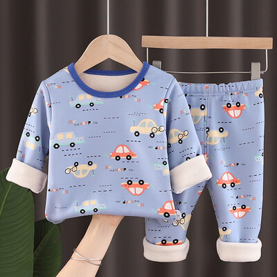 2PCS/Set Podebljana topla dječja pidžama Jesen i Zima Dječje podstavljeno modno mekano donje rublje Elastična kućna odjeća za bebe iz crtanih filmova