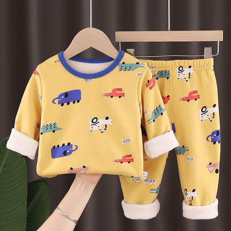 2PCS/Set Podebljana topla dječja pidžama Jesen i Zima Dječje podstavljeno modno mekano donje rublje Elastična kućna odjeća za bebe iz crtanih filmova