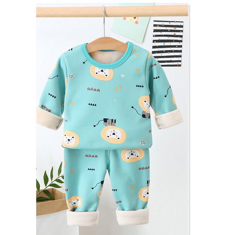 2PCS/Set Podebljana topla dječja pidžama Jesen i Zima Dječje podstavljeno modno mekano donje rublje Elastična kućna odjeća za bebe iz crtanih filmova