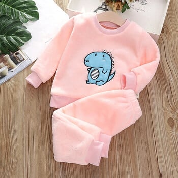 Комплекти пижами Bear Leader Coral Fleece Baby Boys Girls Winter Plus Velvet Thick Flannel Homewear Детско топло спално облекло костюм 2 бр.