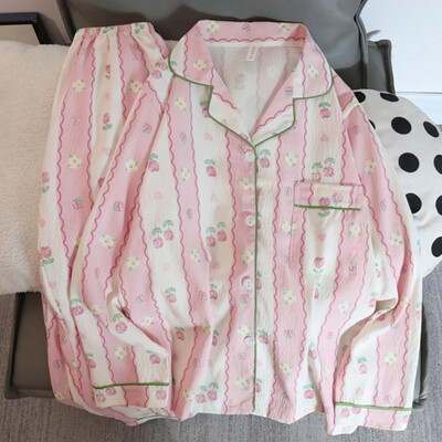 Set pijamale dama pijamale toamna 2 buc. Topuri și pantaloni cu mânecă lungă din bumbac artificial moale casual cu imprimare din bambus ținute de acasă