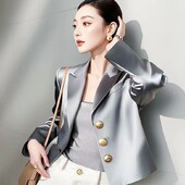 2024 kora őszi új kis illatos ezüstszürke szaténkabát nőknek Egyedi és szuper gyönyörű rövid professzionális kis öltöny