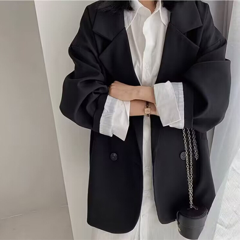Vintage saká pre ženy, elegantný pevný voľný kabát, jarná jeseň, ležérny nadrozmerný oblek, dámska minimalistická bunda s dlhým rukávom