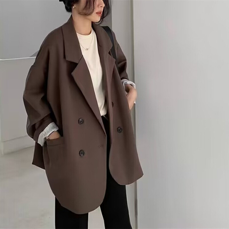 Vintage saká pre ženy, elegantný pevný voľný kabát, jarná jeseň, ležérny nadrozmerný oblek, dámska minimalistická bunda s dlhým rukávom