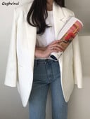 Dámske biele saká, univerzálne, kancelárske, ležérne, voľné, Ulzzang, kórejský štýl, elegantný temperament, móda s jedným gombíkom na jar
