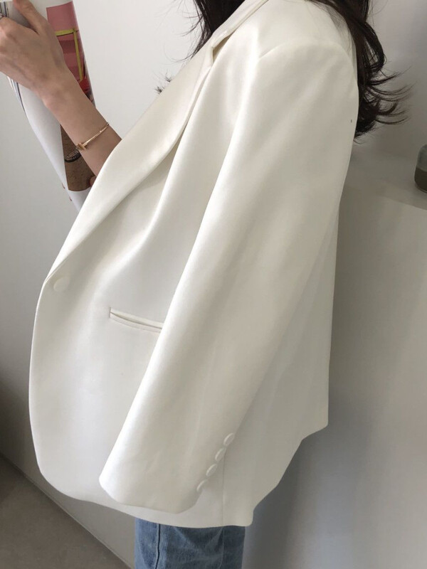 Dámske biele saká, univerzálne, kancelárske, ležérne, voľné, Ulzzang, kórejský štýl, elegantný temperament, móda s jedným gombíkom na jar