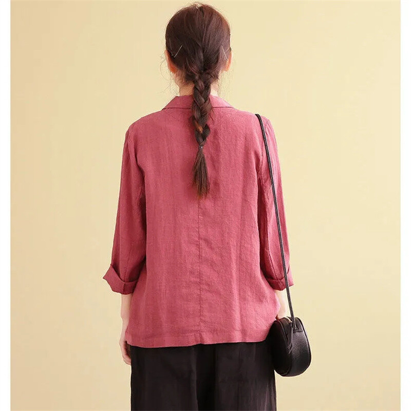 Γυναικεία Κοστούμια από μασίφ βαμβακερά και λινό σακάκι Άνοιξη και φθινόπωρο 2024 Καλοκαίρι Νέο λεπτό αντηλιακό σακάκι τριών τετάρτων με μανίκια