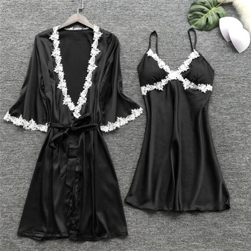 Női szatén hálóruha Vékony 5 részes pizsama szexi csipke pizsama Sleep Lounge pizsama selyem éjszakai otthoni ruházat pizsama öltöny