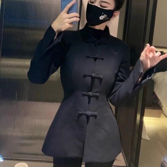 UNXX Κινέζικο στυλ γιακά Μαύρα σακάκια μπλουζάκια Γυναικεία Μόδα Casual Blazer Vintage Μόδα Χαλαρά μακρυμάνικα παντός τύπου παλτό