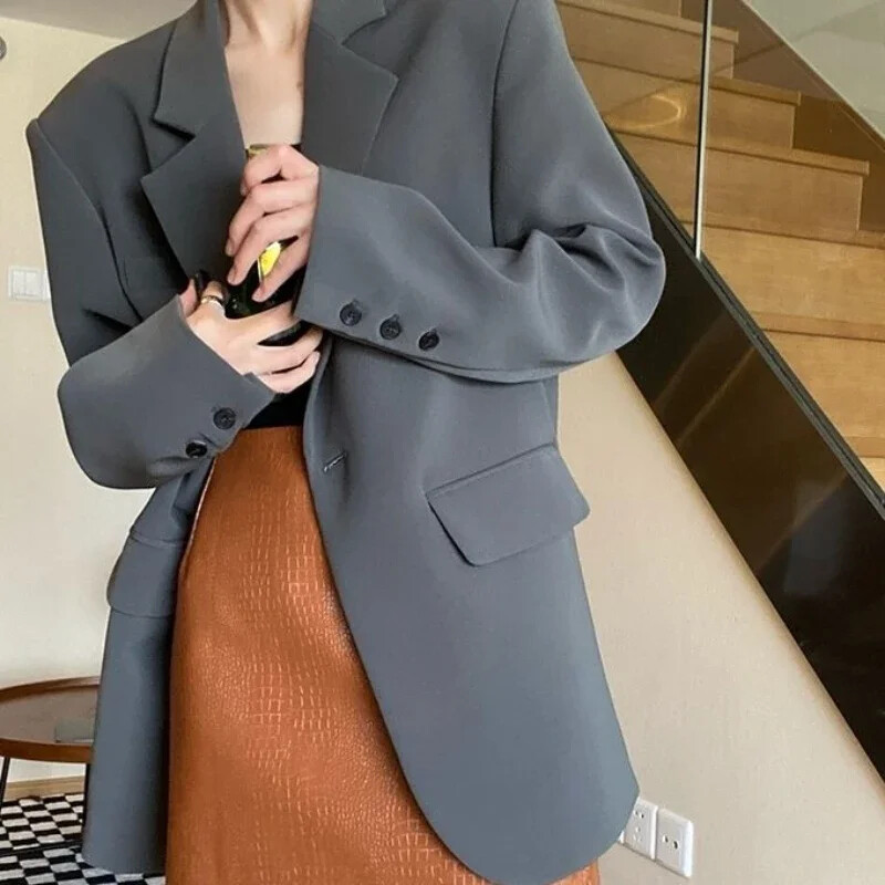 Szürke női kabátok és dzsekik tömör felsőruházat bő ruházat fekete női blézerek koreai vélemények sok ruha 2024 koreai akció
