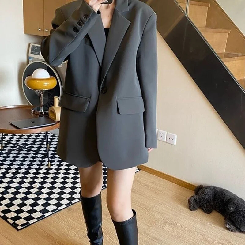 Szürke női kabátok és dzsekik tömör felsőruházat bő ruházat fekete női blézerek koreai vélemények sok ruha 2024 koreai akció