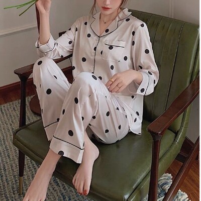Dámske oblečenie, kórejská verzia modelu The Net Red Simulation Silk Leopard Sexy pyžamo s dlhým rukávom, domáce oblečenie, kardigan, klopový oblek, pani...