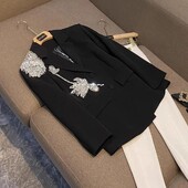 Štýlové kvetinové spájanie elegantných sak, sako, pre ženy, temperamentné čierne saká s dlhým rukávom, dámske topy