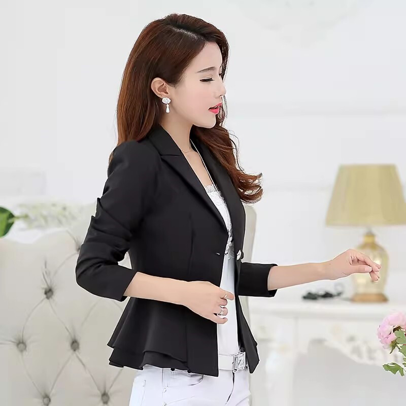  Ținută de primăvară Jachetă de costum nouă cu mâneci lungi Jachetă de damă Coreeană slim Fit Blazer cu margini cu volane Costum de damă scurt de culoare solidă