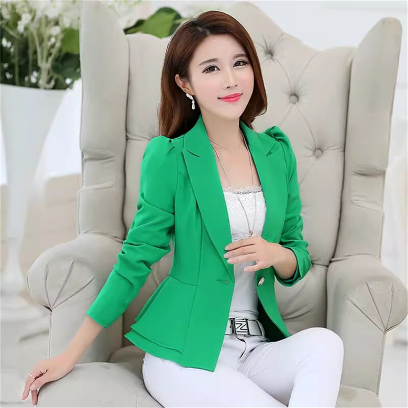  Ținută de primăvară Jachetă de costum nouă cu mâneci lungi Jachetă de damă Coreeană slim Fit Blazer cu margini cu volane Costum de damă scurt de culoare solidă