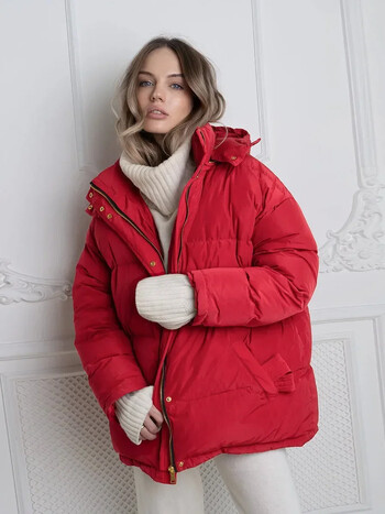 Wolfeel Fashion Thicken Warm Puffer Coats Дамска есенно-зимна шапка с цип Меко яке за хляб Парки Офис дамско яке с колан Памучно яке